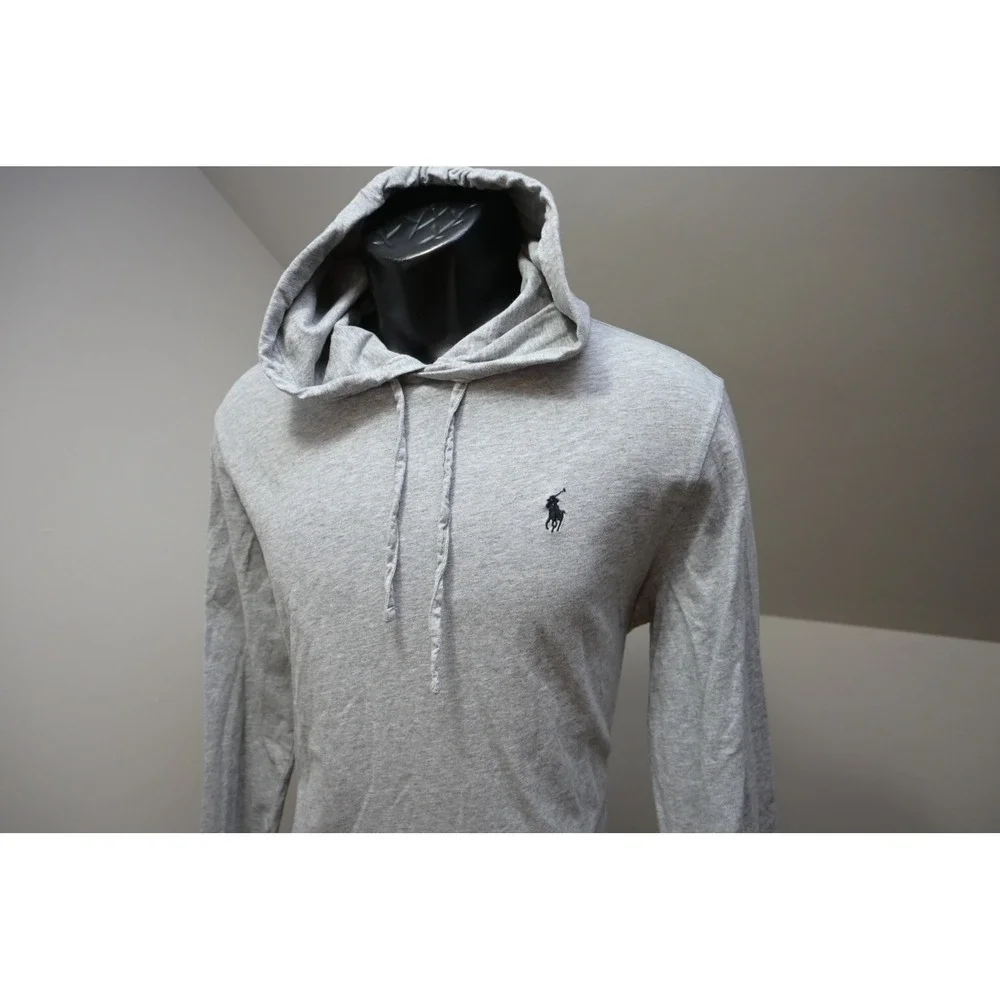 Polo Ralph Lauren Hooded T-Shirt Mens Medium Grey Long Sleeve Pony Excellent